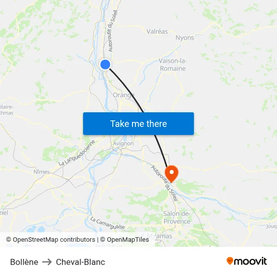Bollène to Cheval-Blanc map