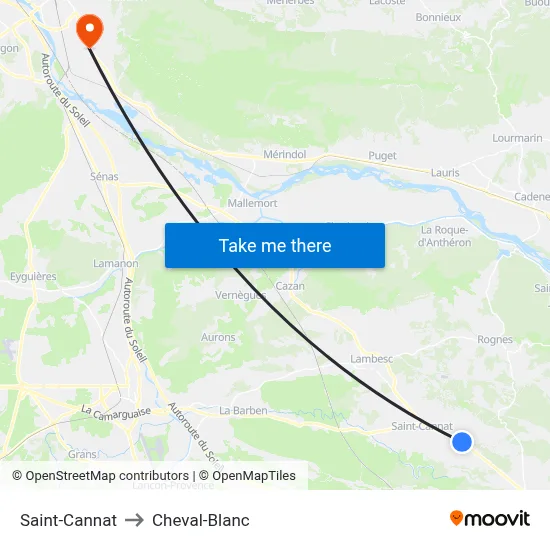 Saint-Cannat to Cheval-Blanc map