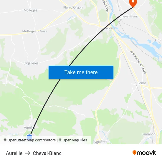 Aureille to Cheval-Blanc map