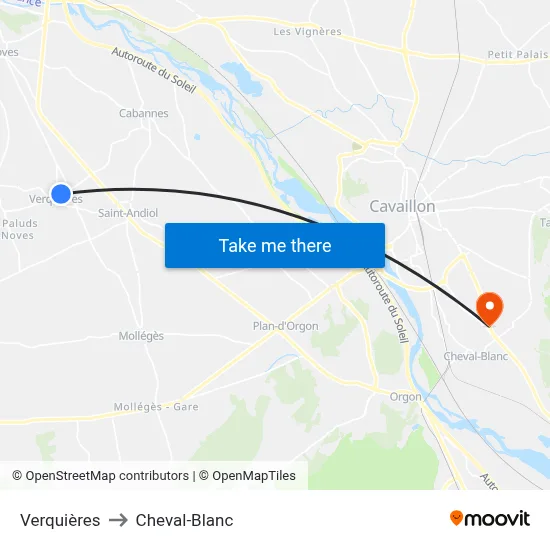 Verquières to Cheval-Blanc map