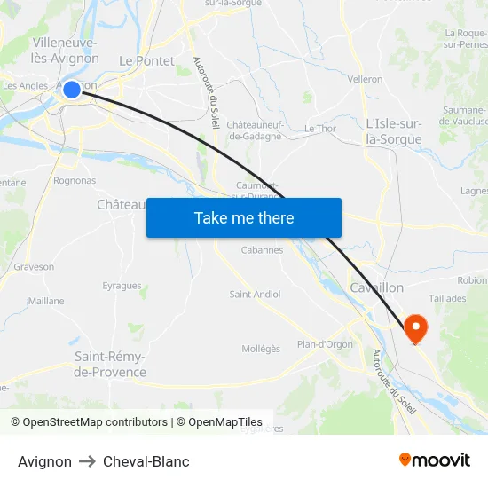 Avignon to Cheval-Blanc map