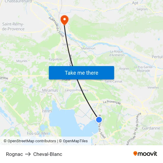 Rognac to Cheval-Blanc map