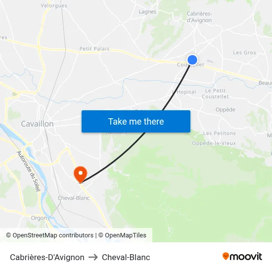Cabrières-D'Avignon to Cheval-Blanc map