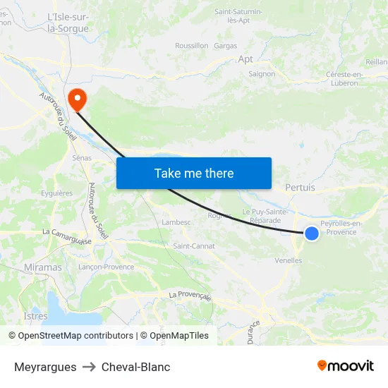 Meyrargues to Cheval-Blanc map