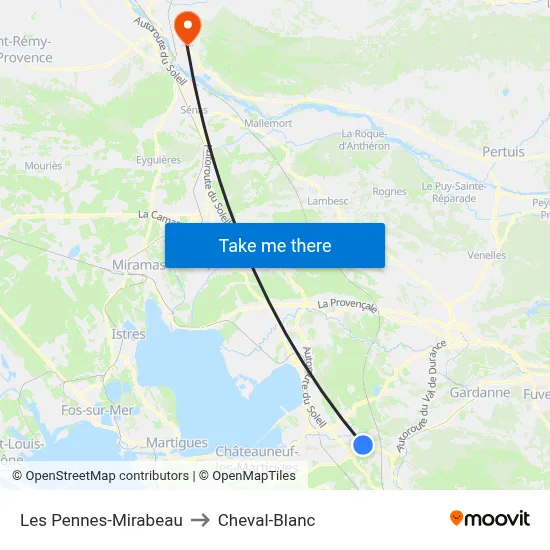 Les Pennes-Mirabeau to Cheval-Blanc map