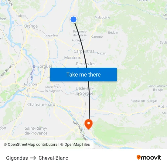Gigondas to Cheval-Blanc map