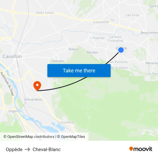Oppède to Cheval-Blanc map