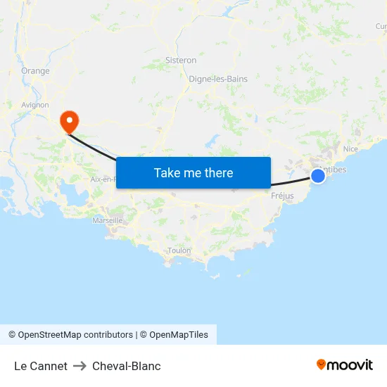 Le Cannet to Cheval-Blanc map