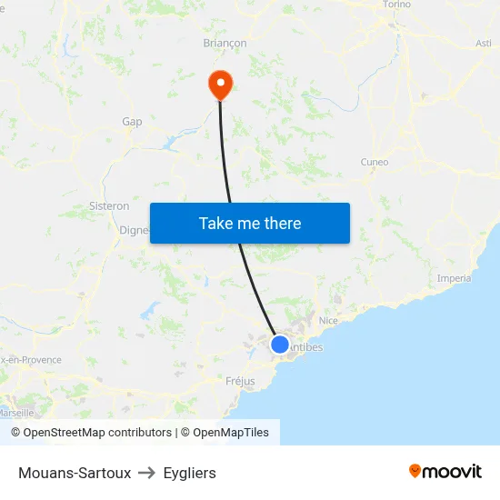 Mouans-Sartoux to Eygliers map