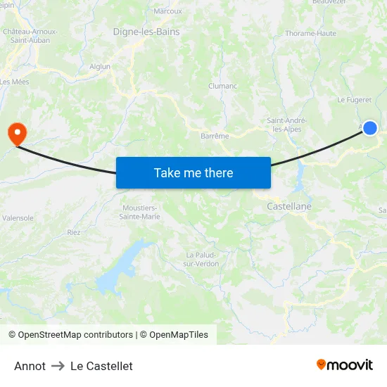 Annot to Le Castellet map
