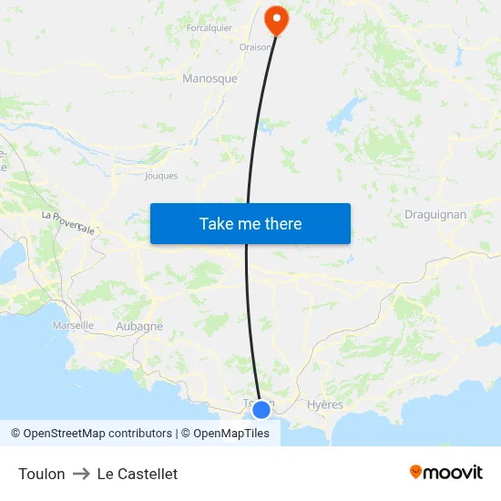 Toulon to Le Castellet map