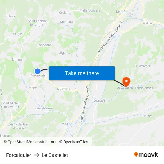 Forcalquier to Le Castellet map
