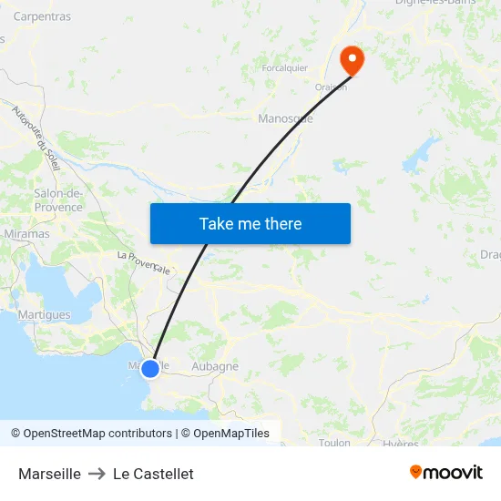 Marseille to Le Castellet map