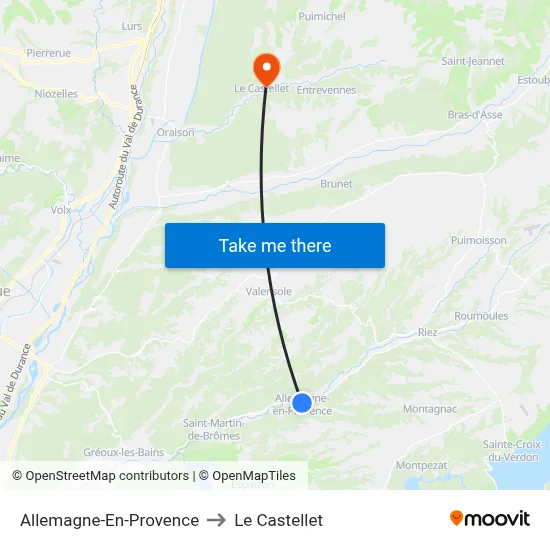 Allemagne-En-Provence to Le Castellet map