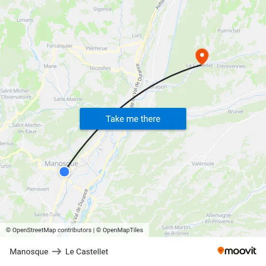 Manosque to Le Castellet map