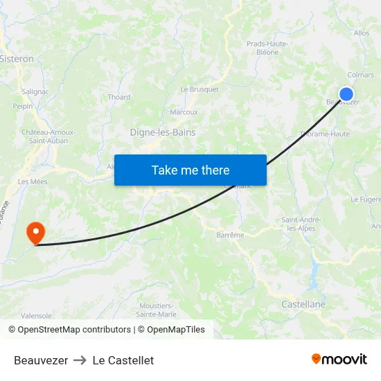 Beauvezer to Le Castellet map