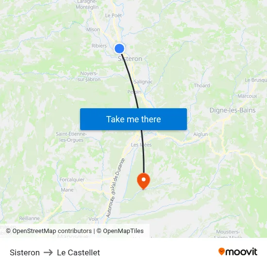 Sisteron to Le Castellet map