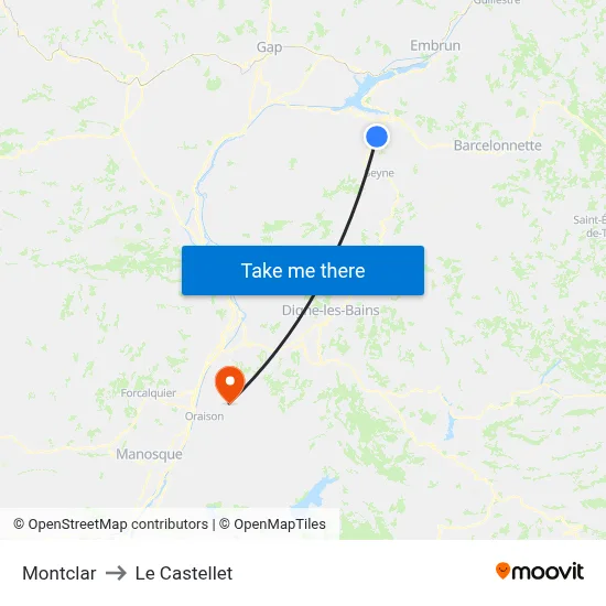 Montclar to Le Castellet map