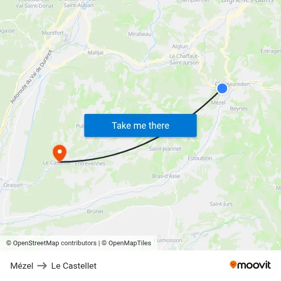 Mézel to Le Castellet map