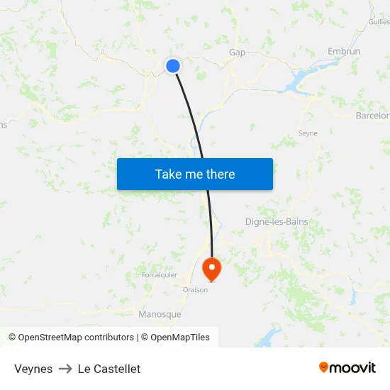 Veynes to Le Castellet map