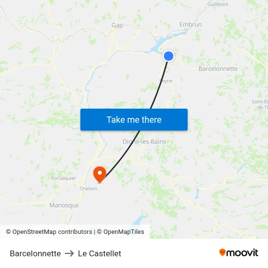 Barcelonnette to Le Castellet map