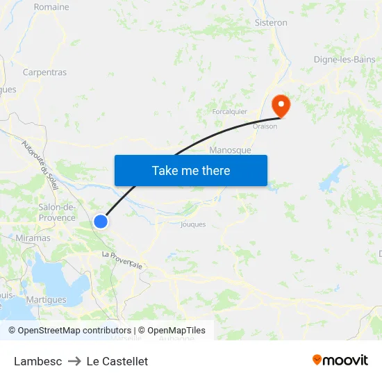 Lambesc to Le Castellet map