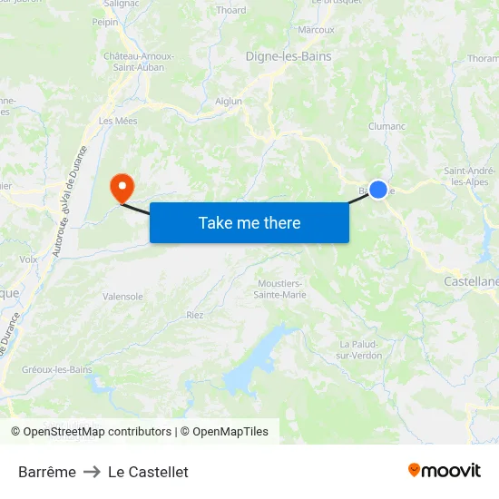 Barrême to Le Castellet map