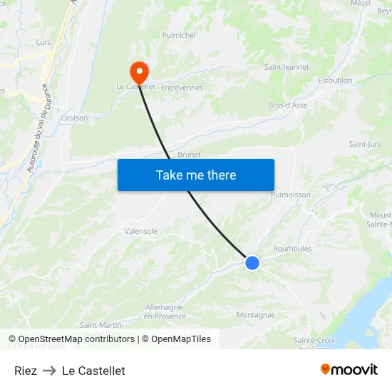 Riez to Le Castellet map