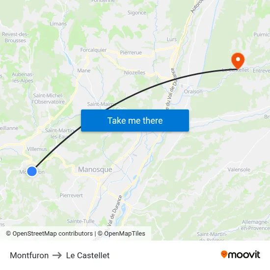 Montfuron to Le Castellet map