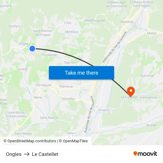 Ongles to Le Castellet map