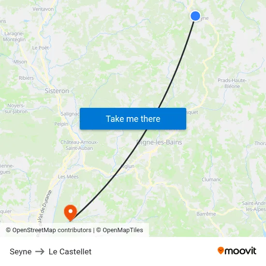 Seyne to Le Castellet map