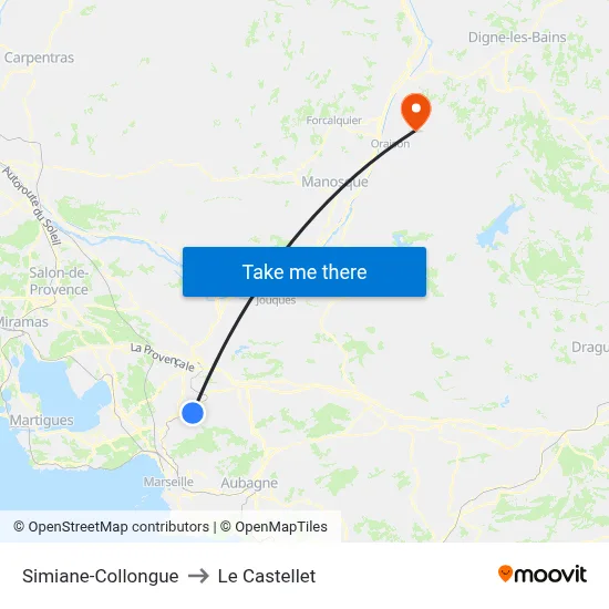 Simiane-Collongue to Le Castellet map