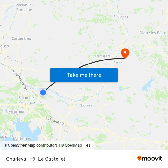 Charleval to Le Castellet map