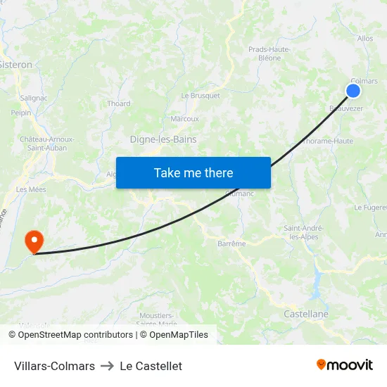 Villars-Colmars to Le Castellet map