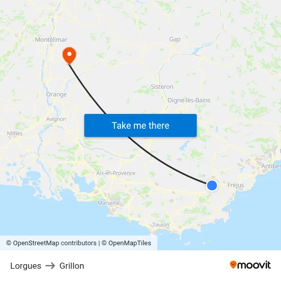 Lorgues to Grillon map
