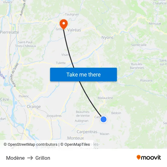 Modène to Grillon map