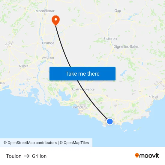 Toulon to Grillon map