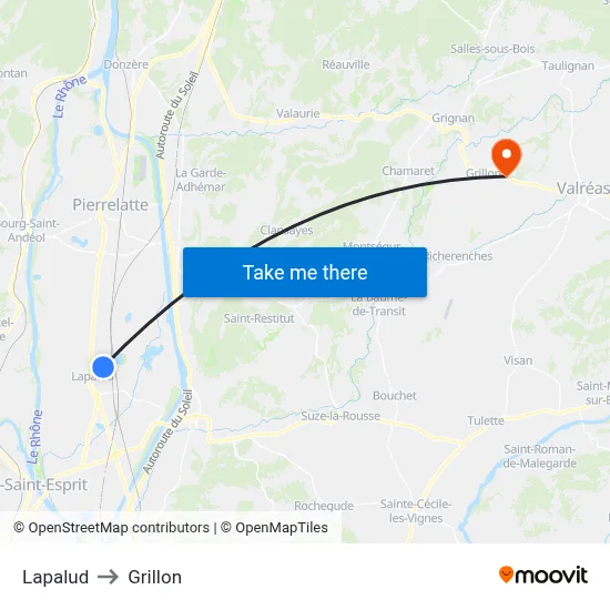 Lapalud to Grillon map