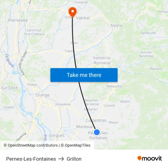 Pernes-Les-Fontaines to Grillon map