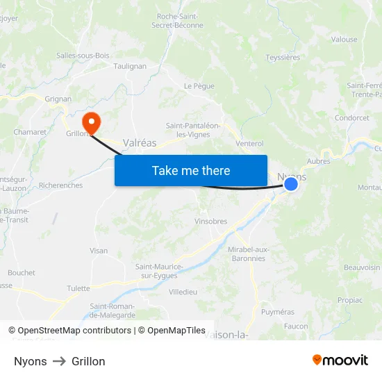 Nyons to Grillon map
