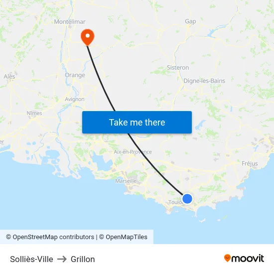 Solliès-Ville to Grillon map