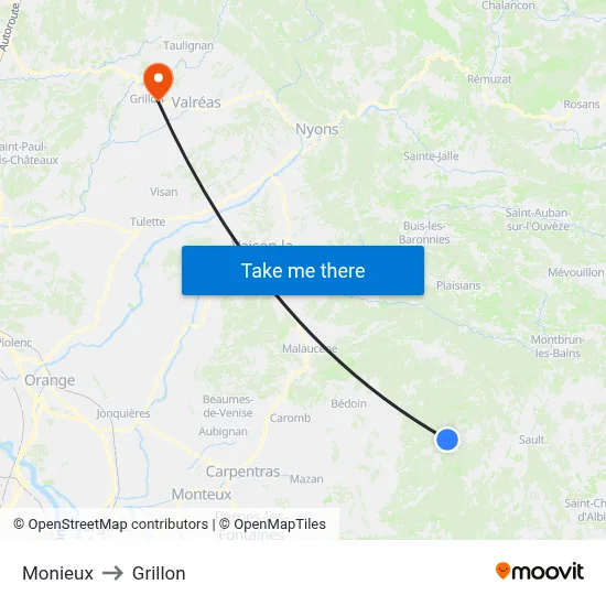 Monieux to Grillon map