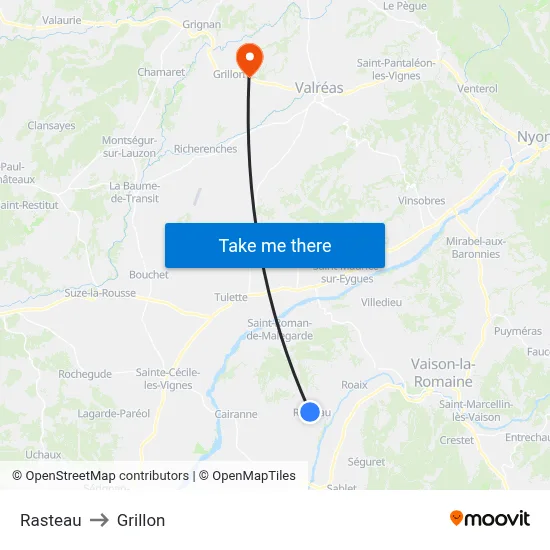 Rasteau to Grillon map