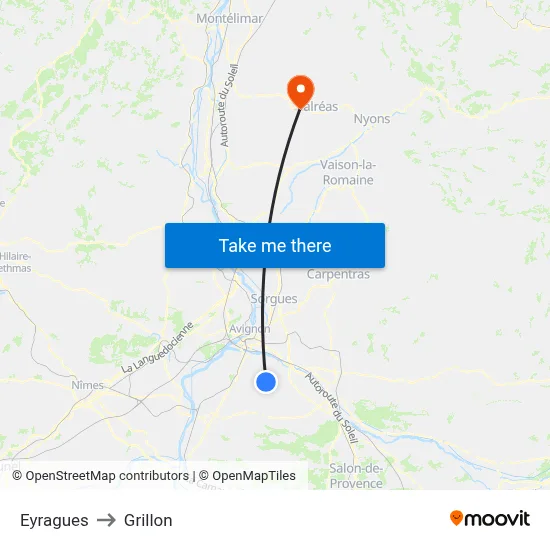 Eyragues to Grillon map