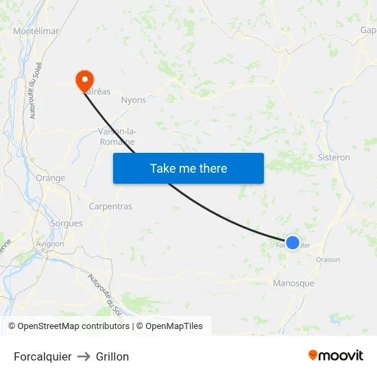 Forcalquier to Grillon map