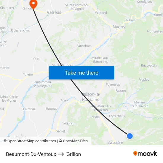 Beaumont-Du-Ventoux to Grillon map