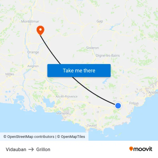 Vidauban to Grillon map