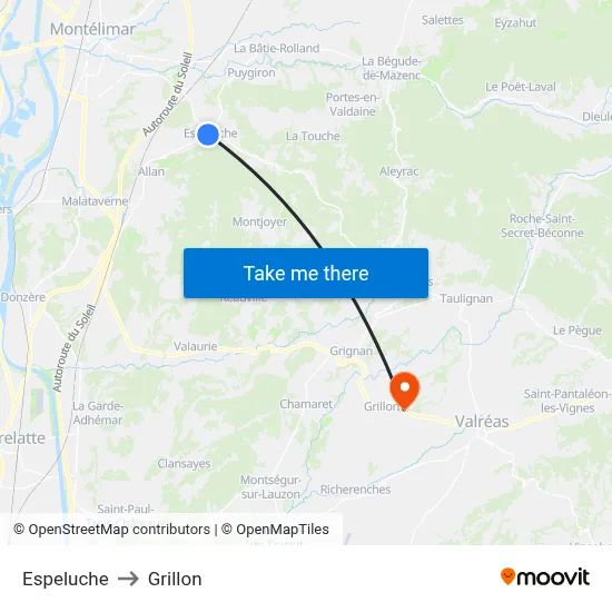 Espeluche to Grillon map