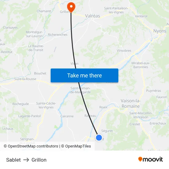 Sablet to Grillon map