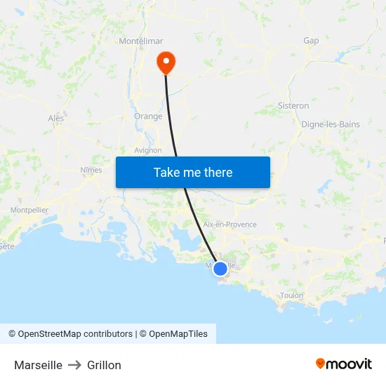 Marseille to Grillon map